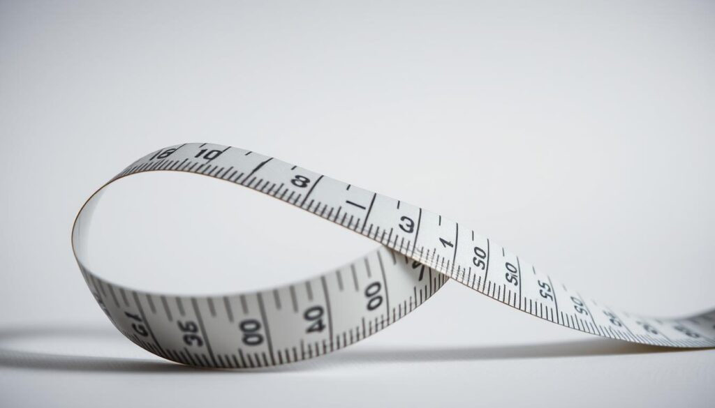 A close-up shot of a classic metal tape measure, with its inch markings prominently displayed. The tape is unrolled against a clean, neutral background, allowing the markings to stand out in sharp focus. The lighting is soft and diffused, casting gentle shadows that accentuate the textural details of the tape's surface. The camera angle is slightly elevated, giving a slightly downward perspective that draws the viewer's attention to the intricate fractional increments of the measurement scale. The overall mood is one of precision, clarity, and attention to detail, perfectly suited to illustrate the fundamentals of reading a tape measure's fractional measurements.