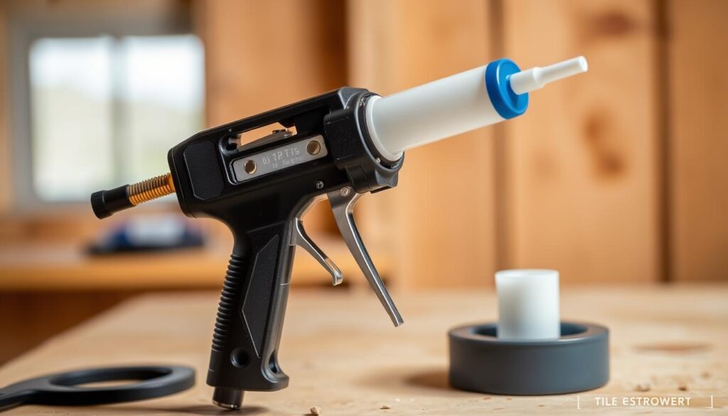 An image of a silicone sealant gun kit in use