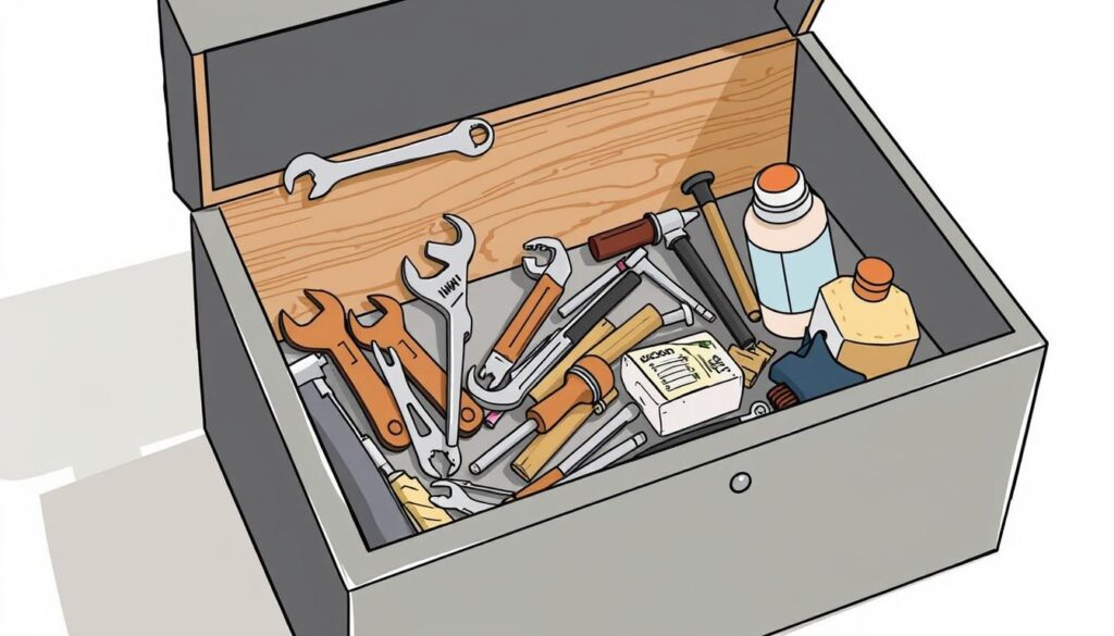 An image of a toolbox with various tools for repairing a bed frame