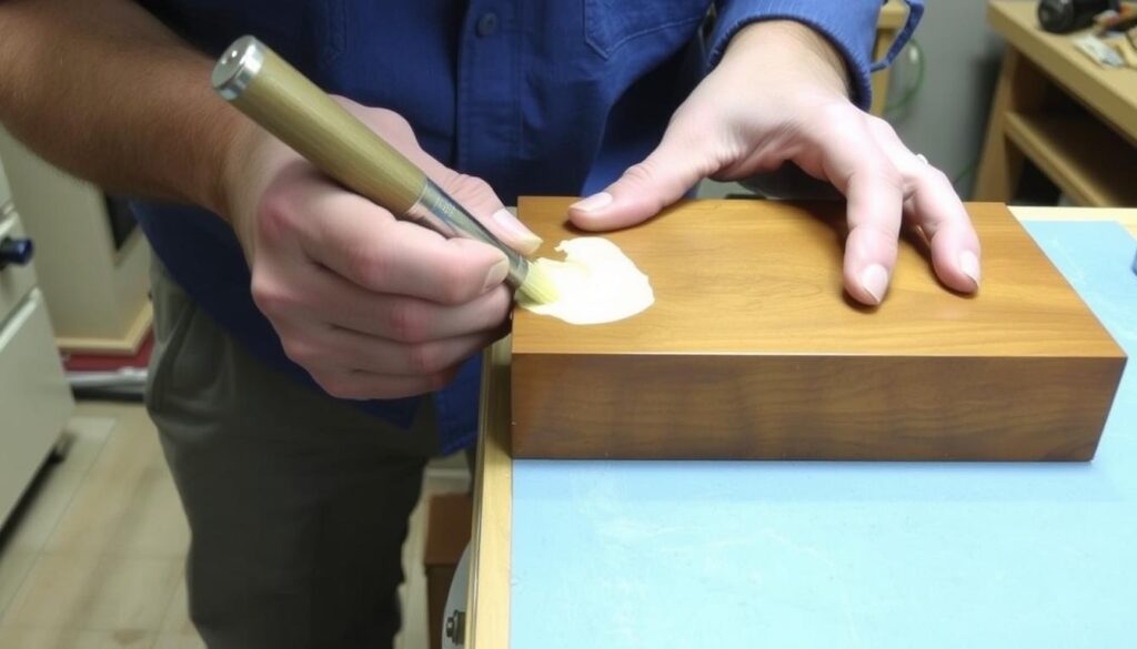 Applying Bondo to small veneer repair