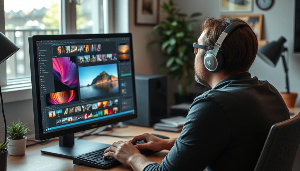 Create an image of a person using a photo editing software on a computer