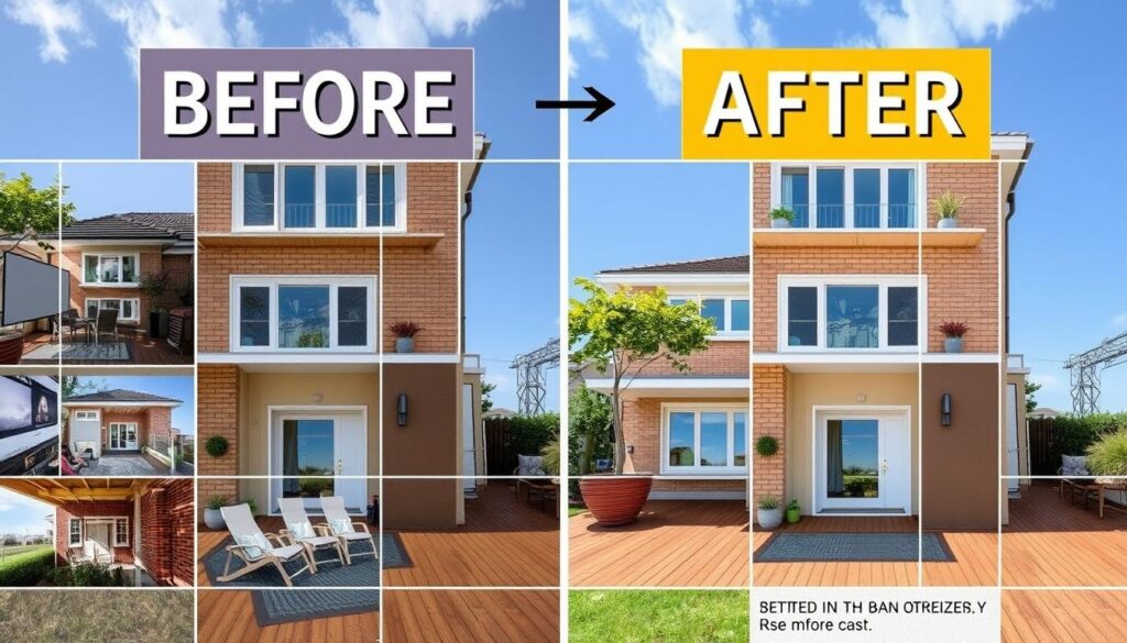 Generate a before-and-after photo collage showcasing a transformation project