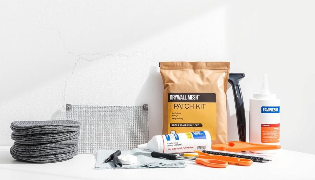 Generate an image of a drywall mesh patch kit