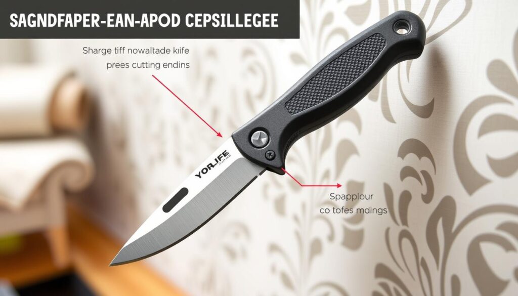 Generate an image of a sharp snap-blade knife used for wallpaper repair.