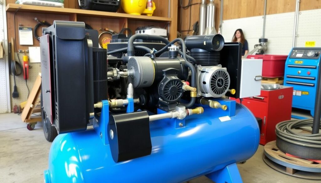 Generate an image of an air compressor in use.