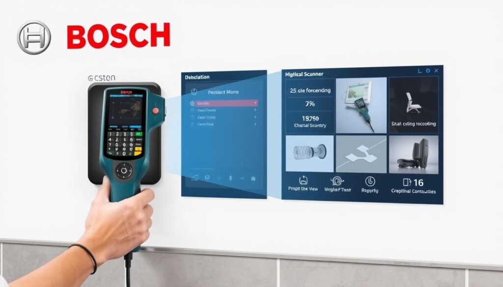 Generate an image of the Bosch GMS120 Digital Multi-Scanner in use on a wall.