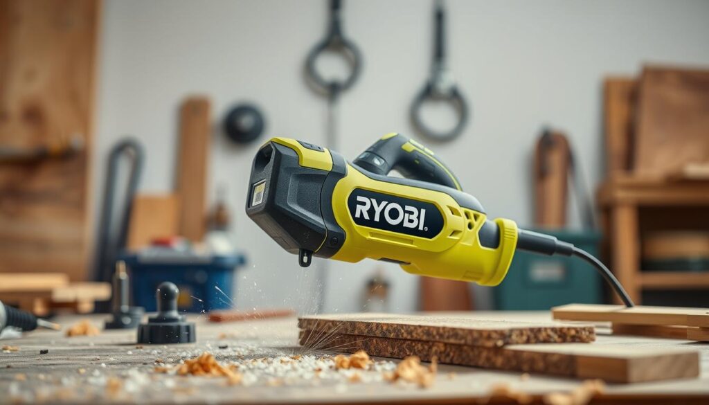 Generate an image of the Ryobi Multi-Tool in action, showcasing its cutting capability