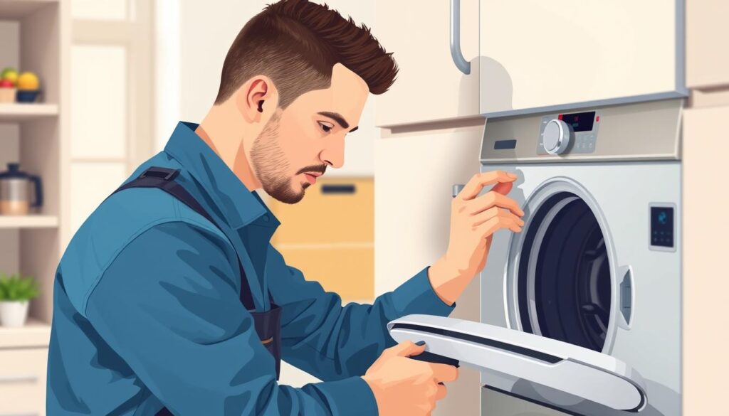 Image of a Domestic Heroes Ltd repair technician fixing an appliance
