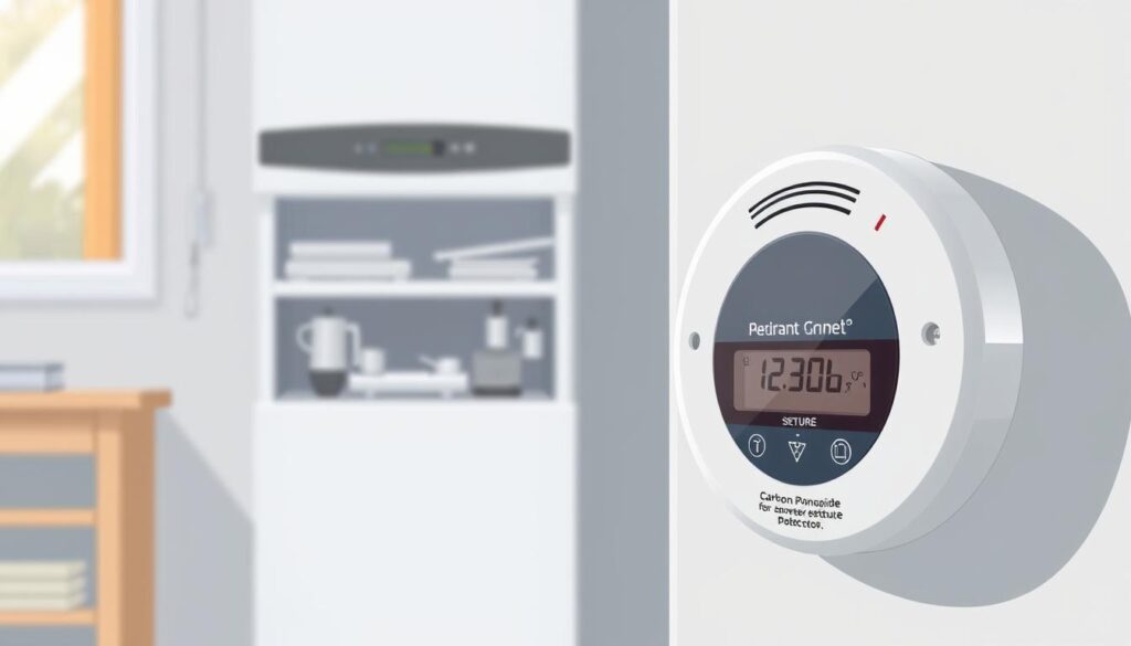 Image of a carbon monoxide detector near a boiler cupboard