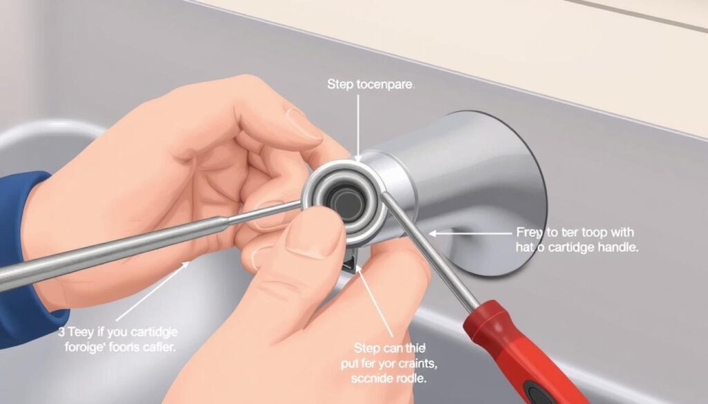 Image of a cartridge faucet handle being removed