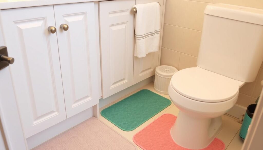 Image of a childproofed bathroom with safety locks and non-slip mats