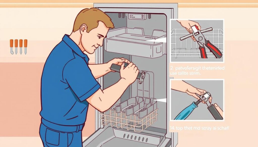 Image of a dishwasher spray arm being replaced