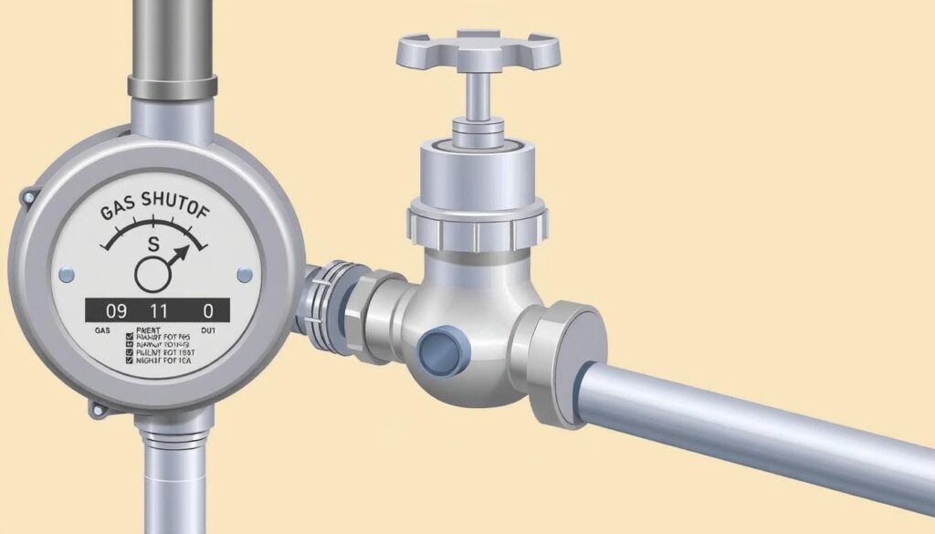 Image of a gas shut-off valve near a gas meter