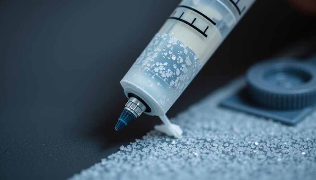 Image of a glue syringe being used to apply adhesive