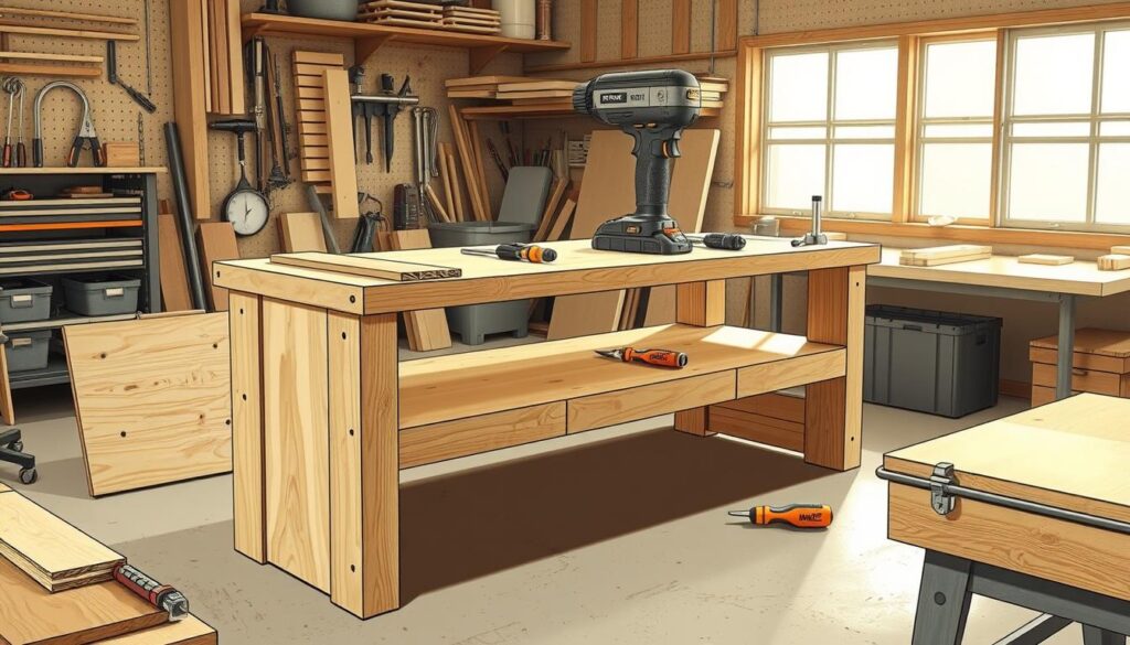 Image of a knock-apart workbench being assembled