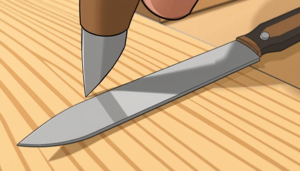 Image of a marking knife being used to mark a piece of wood