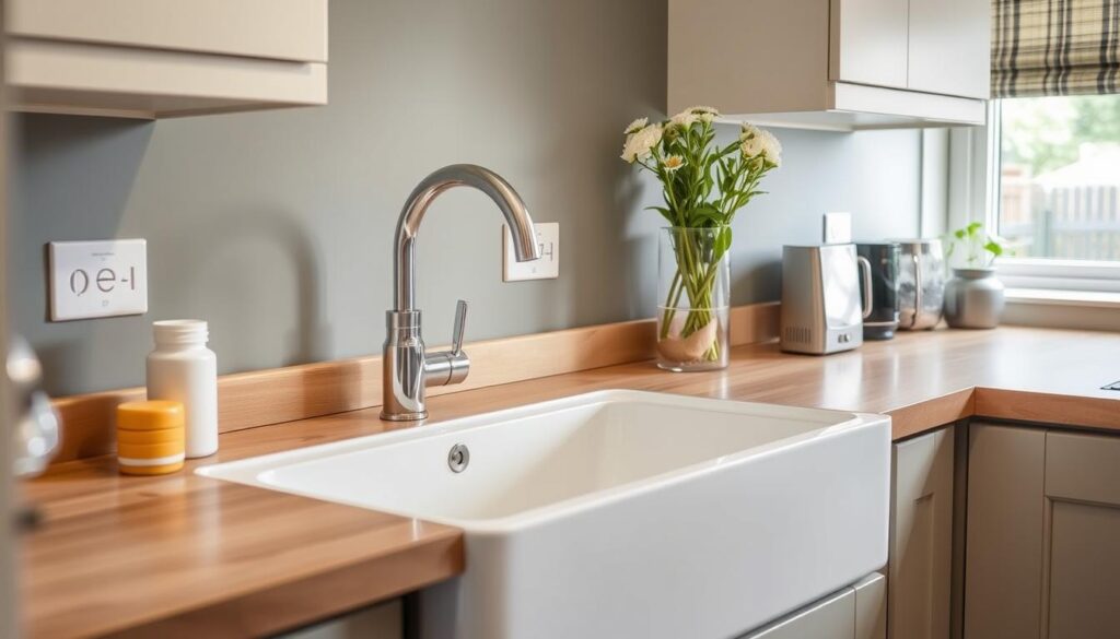 Image of a new ceramic sink installation in a UK kitchen