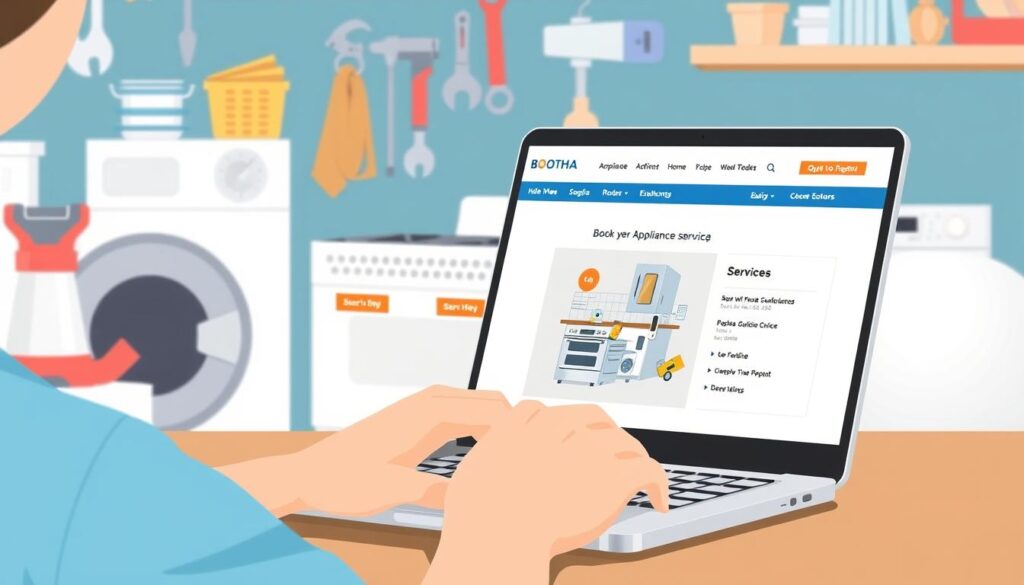 Image of a person booking an appliance repair online or by phone