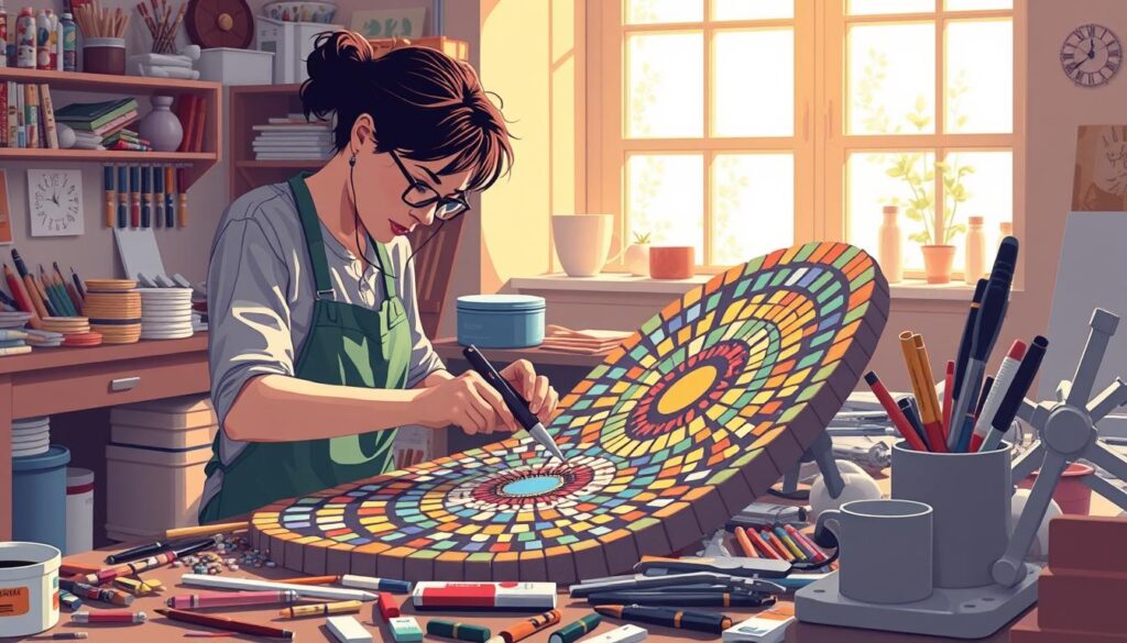 Image of a person creating a mosaic art piece