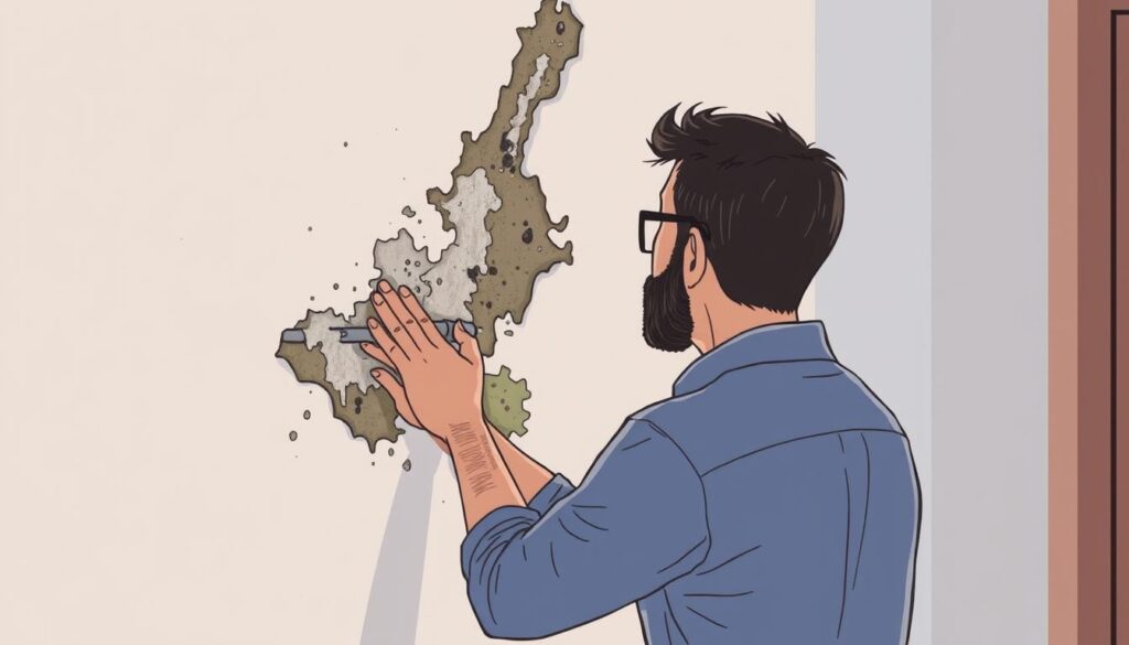 Image of a person inspecting a wall for water damage