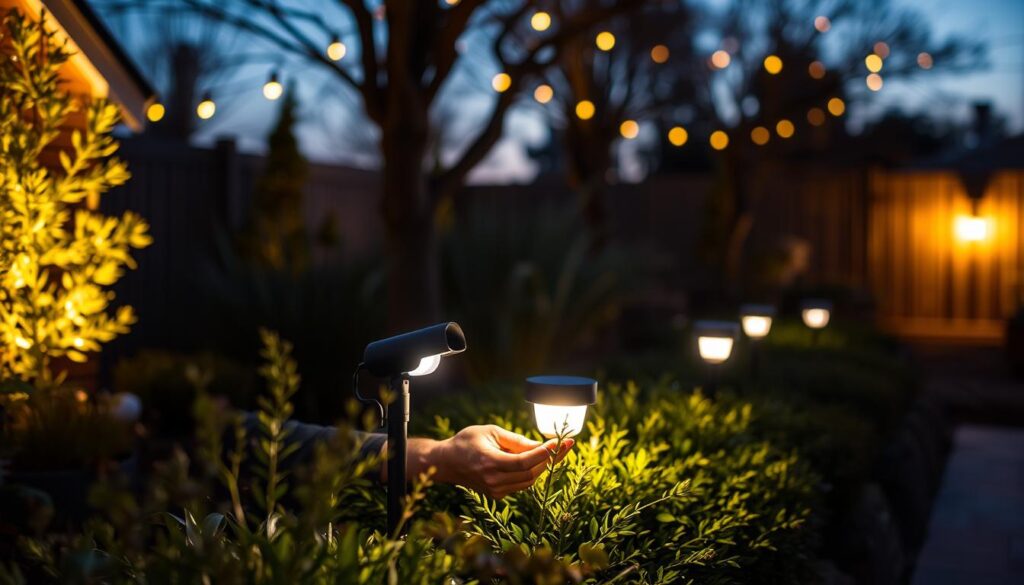 Image of a person installing motion sensor outdoor lights
