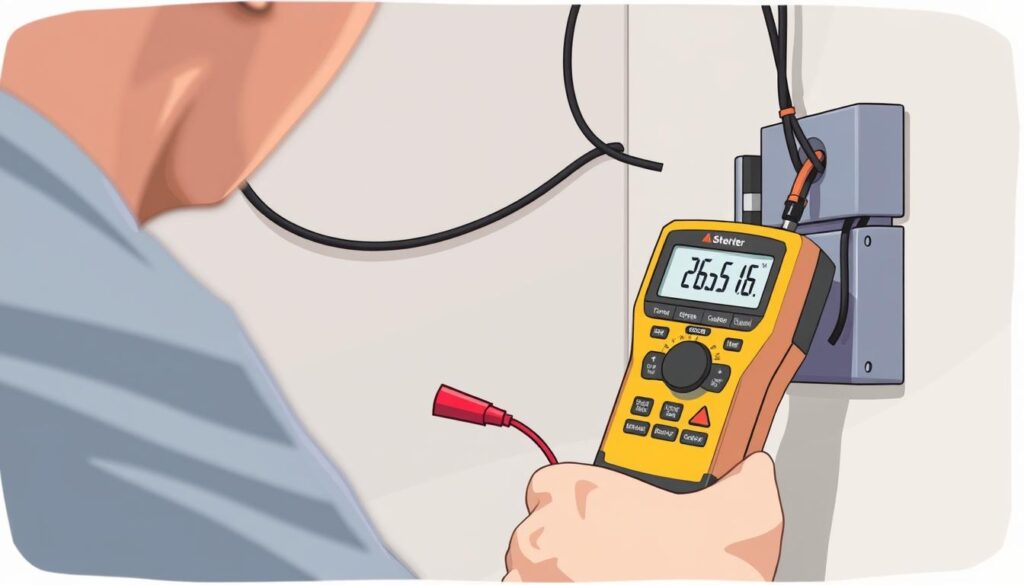 Image of a person using a voltage tester near electrical wiring