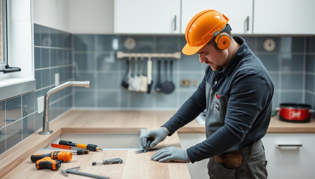 Image of a professional installer working on a kitchen renovation in Glasgow
