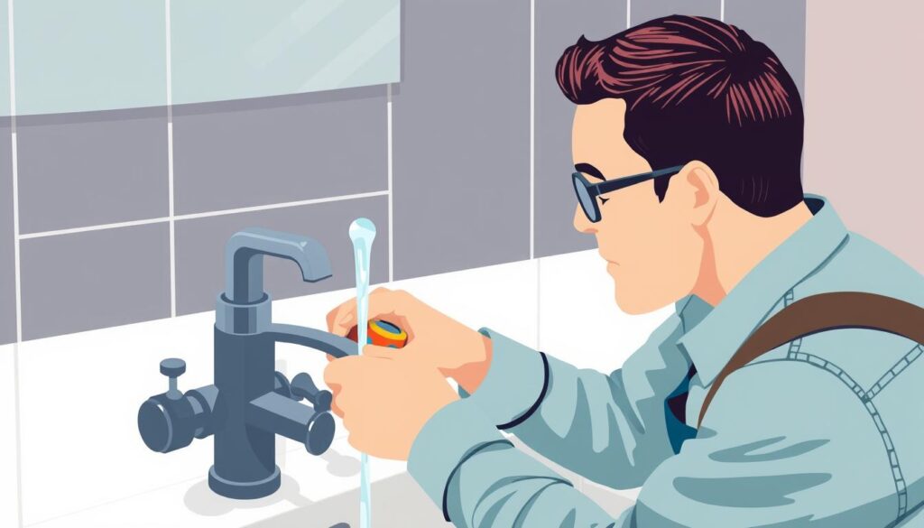 Image of a professional plumber fixing a leaky faucet