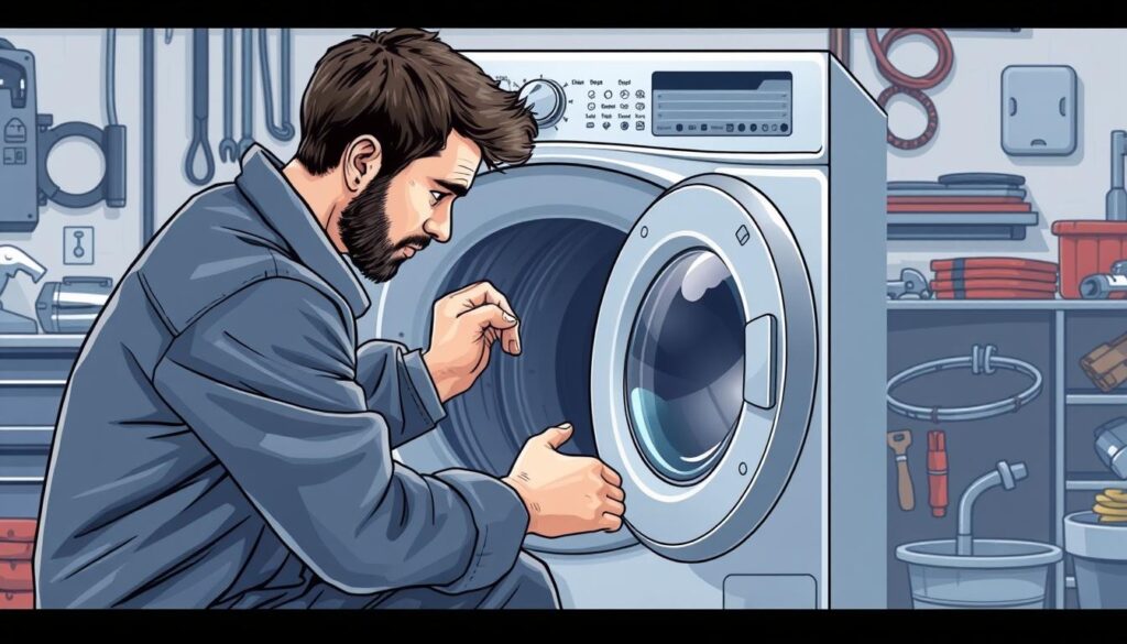 Image of a technician repairing a washing machine