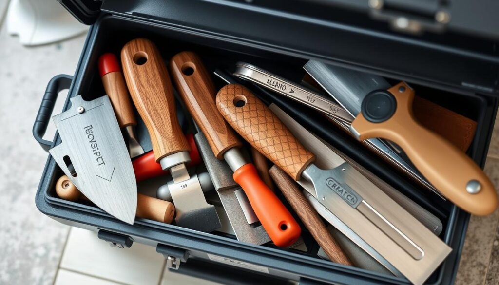 Image of a toolbox with tiling tools