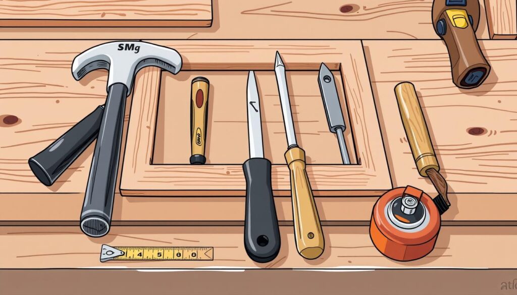 Image of a toolkit with essential tools for door frame repair