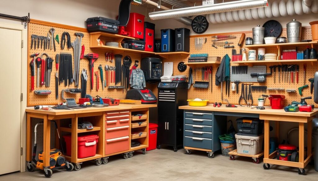 Image of a well-organised workshop with tool storage