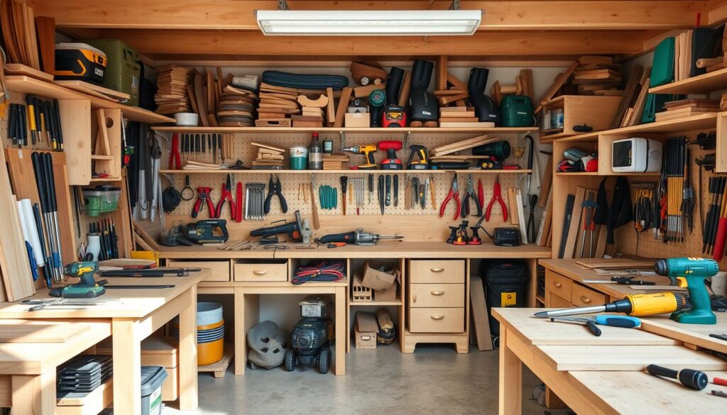 Image of a well-organised workshop with various woodworking tools
