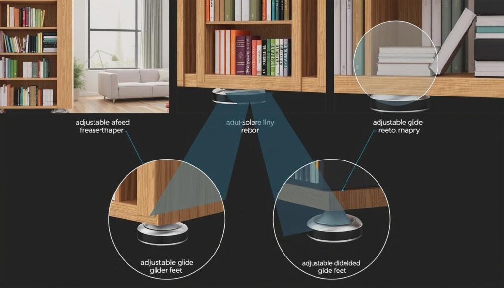 Image of adjustable feet (gliders) for bookshelves