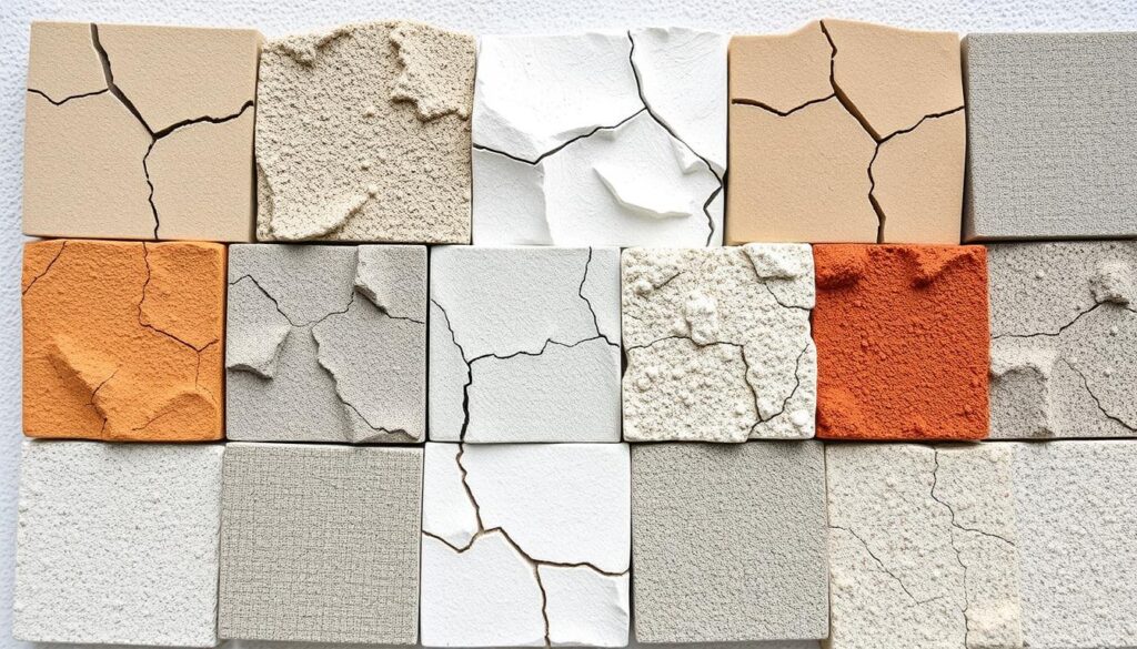 Image of different stucco repair materials for various crack sizes