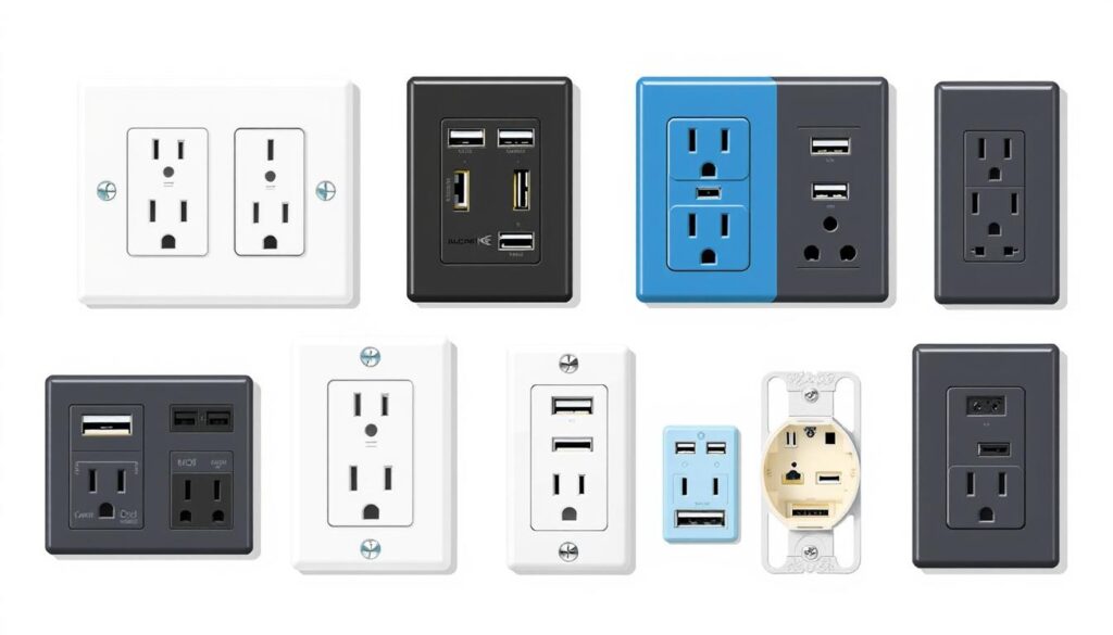 Image of various USB wall outlets available in the UK