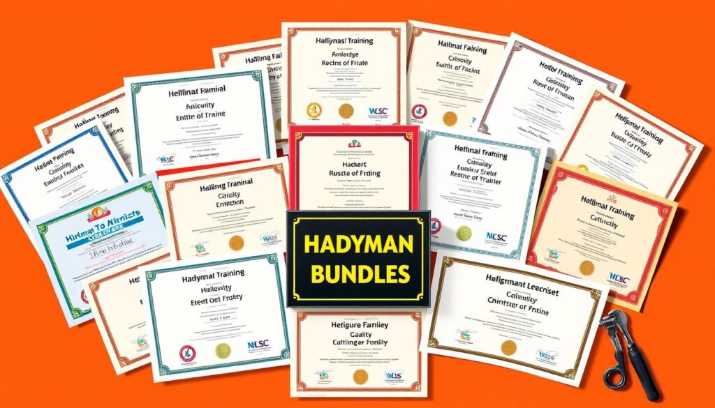 Image of various handyman course bundles and certificates