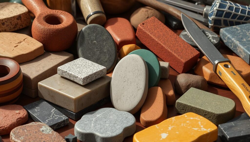 Image of various sharpening stones and equipment