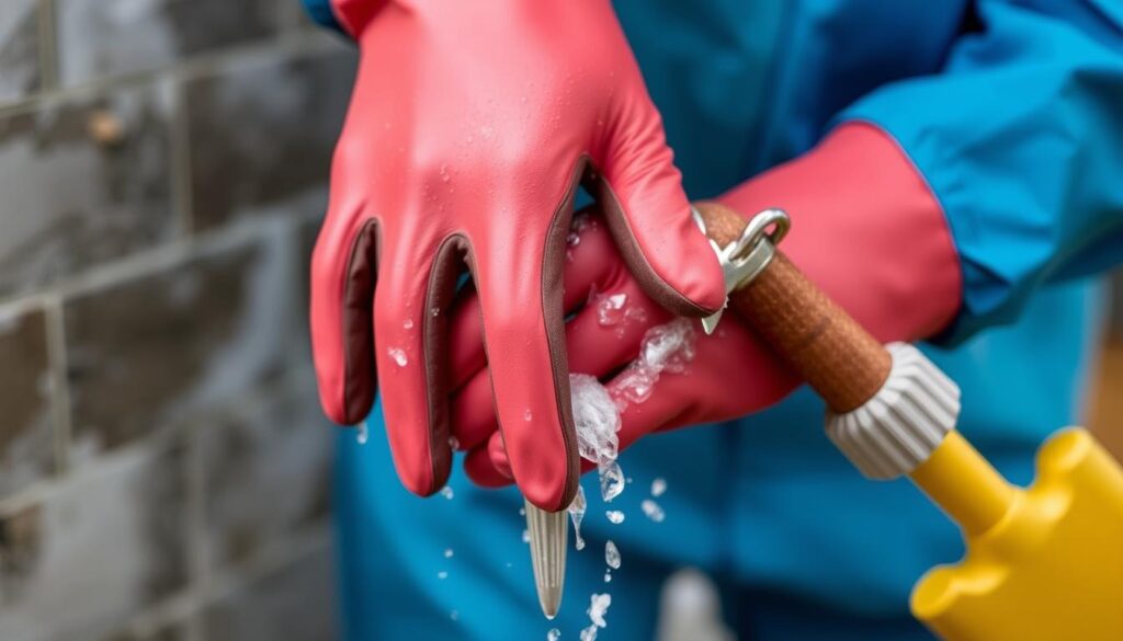 Waterproof cleaning gloves for mould removal