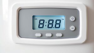 A close-up view of a modern hot-water cylinder timer with a clear digital display, surrounded by a sleek, minimalist control panel. The timer is set against a clean, white background, with soft, even lighting illuminating the various buttons and settings. The overall composition emphasizes the simplicity and intuitiveness of the timer's interface, conveying a sense of ease and confidence in resetting the device. The image aims to provide a visually engaging and informative representation of the subject matter, suitable for guiding readers through the process of resetting their hot-water cylinder timer.
