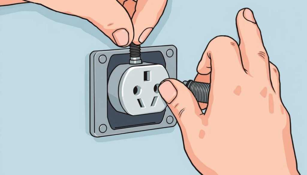 An image of a person tightening a screw on an electrical socket