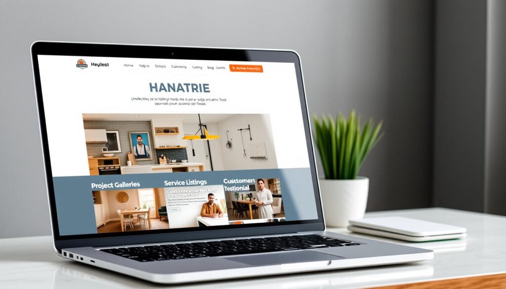 Create an image of a modern handyman website on a desktop screen