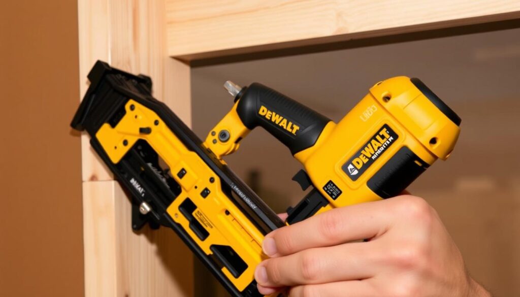 DeWalt 16-Gauge Angled Finish Nailer for corners and tight spaces
