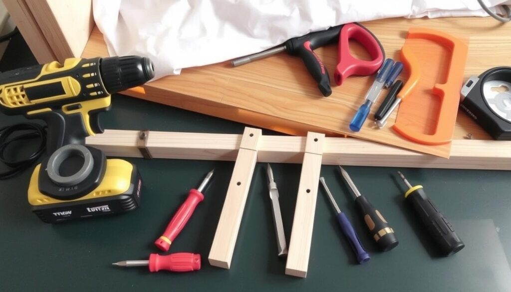Drill and screwdrivers for bunk bed ladder repair