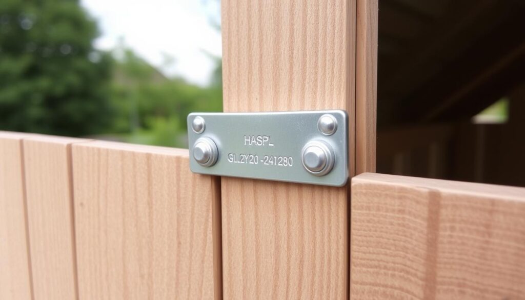 Galvanised steel hasp and staple for garden sheds