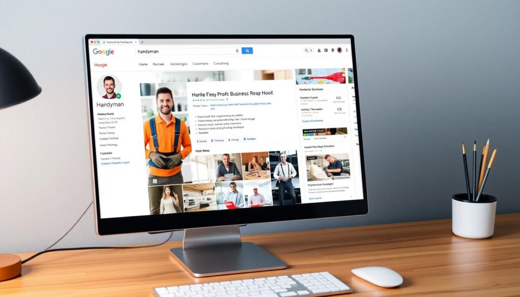 Generate an image of a handyman's Google Business Profile page on a desktop screen.