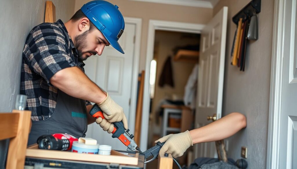 Generate an image of a professional handyman at work in Cardiff.