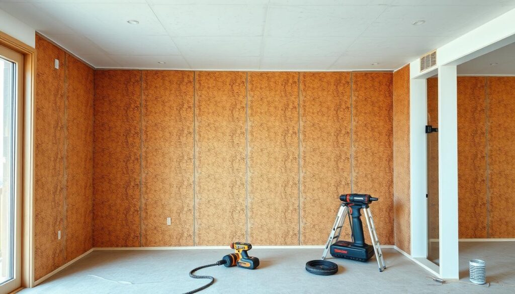 Generate an image of cork insulation boards being installed in a home.