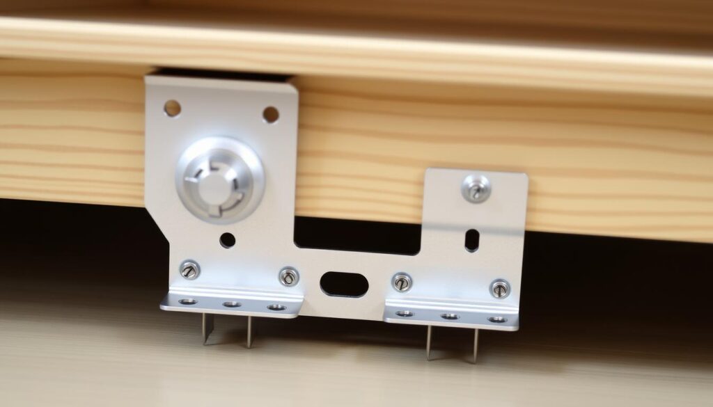 Generate an image of drawer bottom support brackets