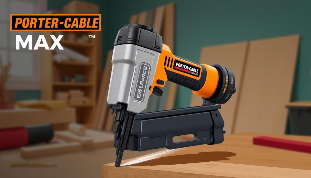Generate an image of the Porter-Cable Max Cordless Brad Nailer Kit in use on a DIY project.